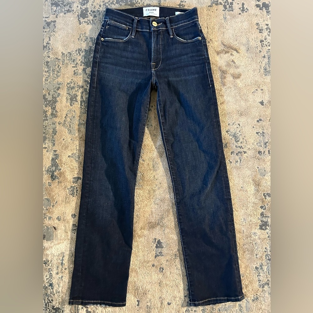 Frame Jeans Women's 24 Le High Straight Leg Blue Dark Wash Stretch Denim